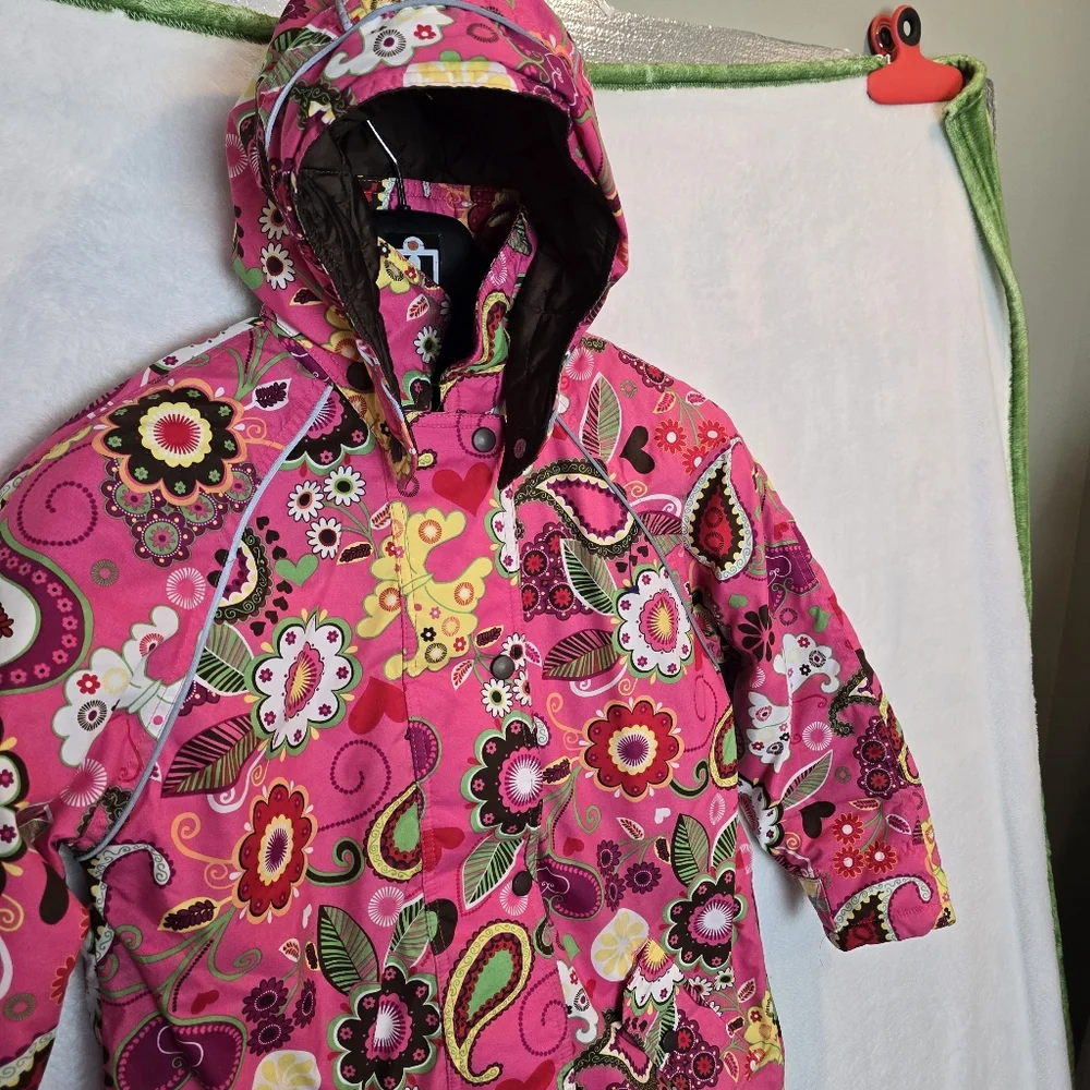 Hanna Andersson Floral Quilted Puffer Winter Jacket w/ features 8 / 130 EUC